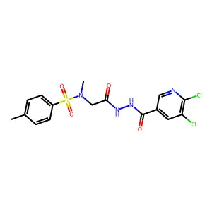N-[2-[2-(5,6-dichloropyridine-3-carbonyl)hydrazinyl]-2-oxoethyl]-N,4-dimethylbenzenesulfonamide structure