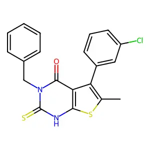 3-benzyl-5-(3-chlorophenyl)-6-methyl-2-sulfanyl-3H,4H-thieno[2,3-d]pyrimidin-4-one structure