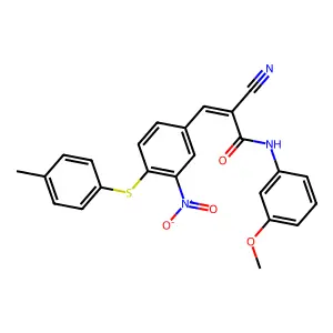 (Z)-2-cyano-N-(3-methoxyphenyl)-3-[4-(4-methylphenyl)sulfanyl-3-nitrophenyl]prop-2-enamide structure