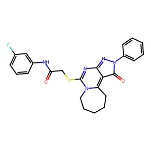 N-(3-fluorophenyl)-2-[(3-oxo-4-phenyl-4,5,7,9-tetrazatricyclo[7.5.0.02,6]tetradeca-1,5,7-trien-8-yl)sulfanyl]acetamide structure