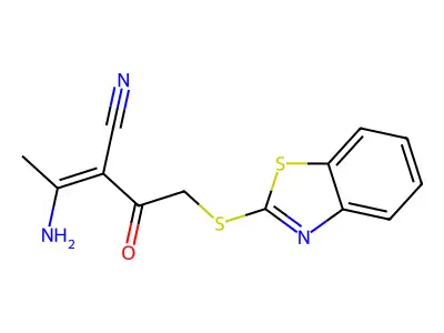 3-amino-2-(2-benzothiazol-2-ylsulfanylacetyl)but-2-enenitrile structure