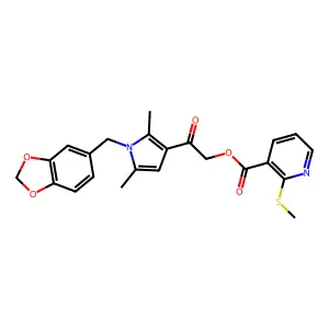 [2-[1-(1,3-benzodioxol-5-ylmethyl)-2,5-dimethylpyrrol-3-yl]-2-oxoethyl] 2-methylsulfanylpyridine-3-carboxylate structure