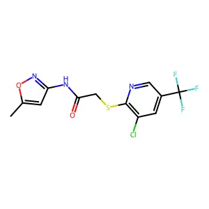 2-[3-chloro-5-(trifluoromethyl)pyridin-2-yl]sulfanyl-N-(5-methyl-1,2-oxazol-3-yl)acetamide structure