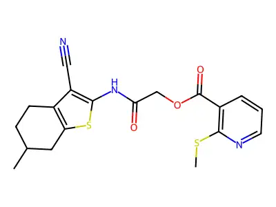 [(3-cyano-6-methyl-4,5,6,7-tetrahydro-1-benzothiophen-2-yl)carbamoyl]methyl 2-(methylsulfanyl)pyridine-3-carboxylate structure