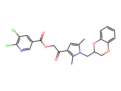 [2-[1-(2,3-dihydro-1,4-benzodioxin-3-ylmethyl)-2,5-dimethylpyrrol-3-yl]-2-oxoethyl] 5,6-dichloropyridine-3-carboxylate structure
