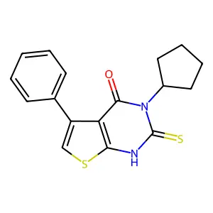 3-cyclopentyl-5-phenyl-2-sulfanyl-3H,4H-thieno[2,3-d]pyrimidin-4-one structure
