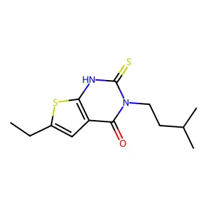 6-ethyl-3-(3-methylbutyl)-2-sulfanyl-3H,4H-thieno[2,3-d]pyrimidin-4-one structure