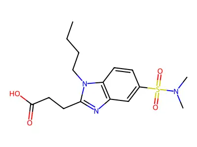 3-[1-butyl-5-(dimethylsulfamoyl)-1H-1,3-benzodiazol-2-yl]propanoic acid structure