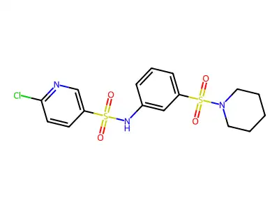 6-chloro-N-[3-(piperidine-1-sulfonyl)phenyl]pyridine-3-sulfonamide structure