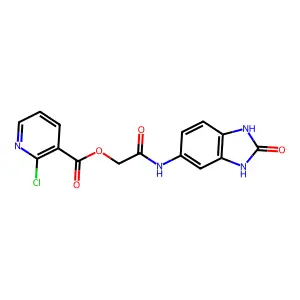 [2-oxo-2-[(2-oxo-1,3-dihydrobenzimidazol-5-yl)amino]ethyl] 2-chloropyridine-3-carboxylate structure