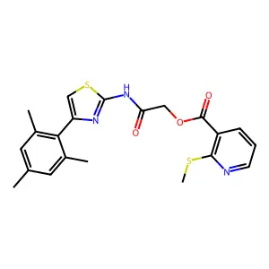[2-oxo-2-[[4-(2,4,6-trimethylphenyl)-1,3-thiazol-2-yl]amino]ethyl] 2-methylsulfanylpyridine-3-carboxylate structure