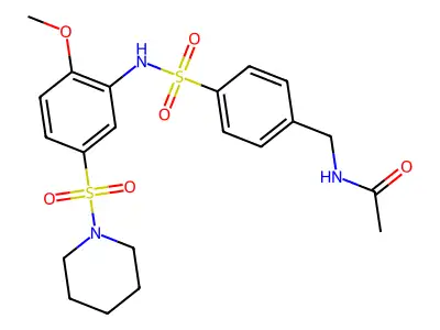 N-[[4-[(2-methoxy-5-piperidin-1-ylsulfonylphenyl)sulfamoyl]phenyl]methyl]acetamide structure