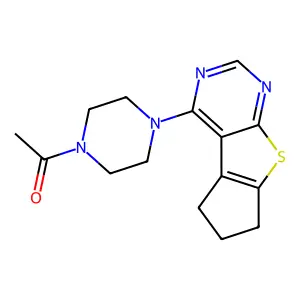 1-(4-(6,7-dihydro-5H-cyclopenta[4,5]thieno[2,3-d]pyrimidin-4-yl)piperazin-1-yl)ethanone structure