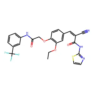 (E)-2-cyano-3-[3-ethoxy-4-[2-oxo-2-[3-(trifluoromethyl)anilino]ethoxy]phenyl]-N-(1,3-thiazol-2-yl)prop-2-enamide structure
