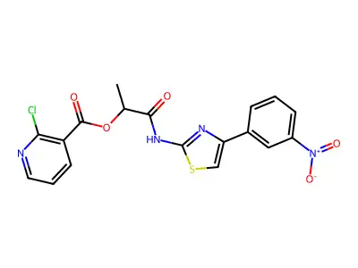 1-{[4-(3-nitrophenyl)-1,3-thiazol-2-yl]carbamoyl}ethyl 2-chloropyridine-3-carboxylate structure