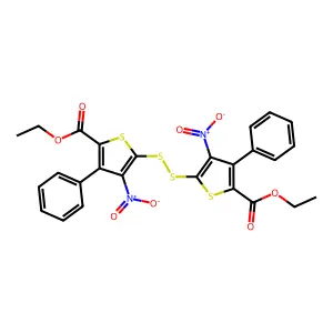 Diethyl 5,5'-disulfanediylbis(4-nitro-3-phenylthiophene-2-carboxylate) structure