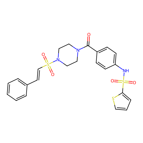 N-{4-[4-(2-phenylethenesulfonyl)piperazine-1-carbonyl]phenyl}thiophene-2-sulfonamide structure
