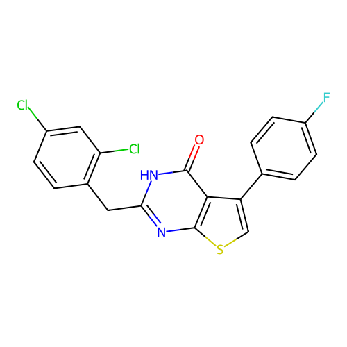 2-(2,4-dichlorobenzyl)-5-(4-fluorophenyl)thieno[2,3-d]pyrimidin-4(3H)-one structure