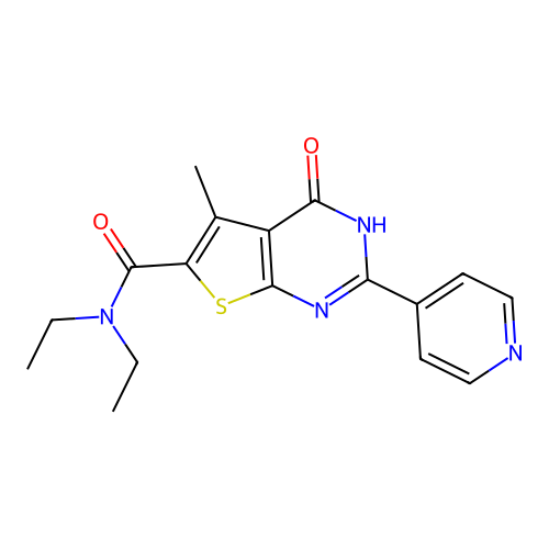 N,N-diethyl-5-methyl-4-oxo-2-(pyridin-4-yl)-3H,4H-thieno[2,3-d]pyrimidine-6-carboxamide structure