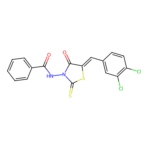 (Z)-N-(5-(3,4-dichlorobenzylidene)-4-oxo-2-thioxothiazolidin-3-yl)benzamide structure
