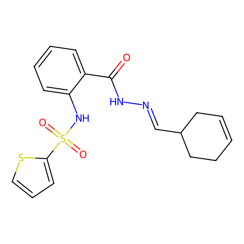 N-(2-{N'-[(cyclohex-3-en-1-yl)methylidene]hydrazinecarbonyl}phenyl)thiophene-2-sulfonamide structure