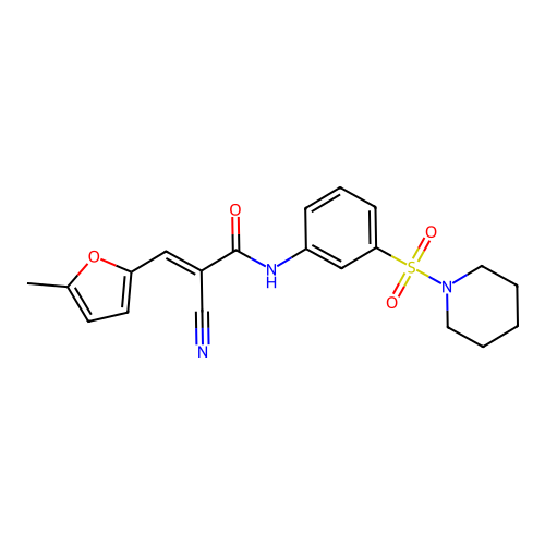 2-cyano-3-(5-methylfuran-2-yl)-N-[3-(piperidine-1-sulfonyl)phenyl]prop-2-enamide structure