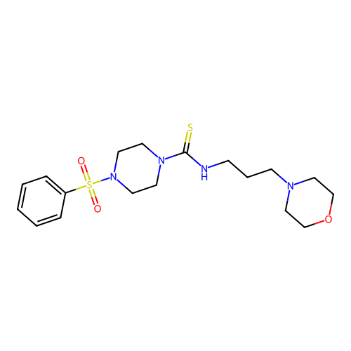 N-(3-morpholinopropyl)-4-(phenylsulfonyl)piperazine-1-carbothioamide structure