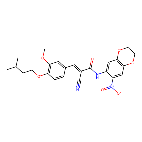 (E)-2-cyano-3-[3-methoxy-4-(3-methylbutoxy)phenyl]-N-(6-nitro-2,3-dihydro-1,4-benzodioxin-7-yl)prop-2-enamide structure