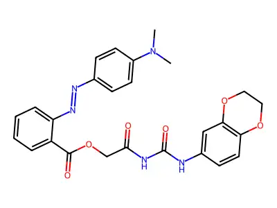 Benzoic acid, 2-[2-[4-(dimethylamino)phenyl]diazenyl]-, 2-[[[(2,3-dihydro-1,4-benzodioxin-6-yl)amino]carbonyl]amino]-2-oxoethyl ester structure