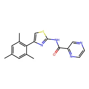 N-[4-(2,4,6-trimethylphenyl)-1,3-thiazol-2-yl]pyrazine-2-carboxamide structure