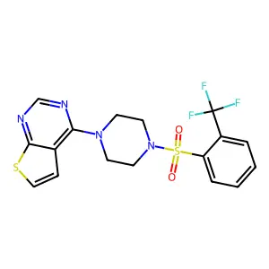 4-[4-[2-(Trifluoromethyl)phenyl]sulfonylpiperazin-1-yl]thieno[2,3-d]pyrimidine structure