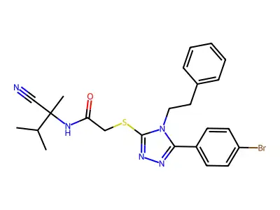 2-[[5-(4-Bromophenyl)-4-(2-phenylethyl)-4H-1,2,4-triazol-3-yl]thio]-N-(1-cyano-1,2-dimethylpropyl)acetamide structure