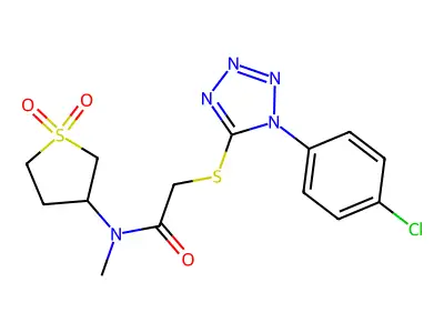 2-[1-(4-chlorophenyl)tetrazol-5-yl]sulfanyl-N-(1,1-dioxothiolan-3-yl)-N-methylacetamide structure