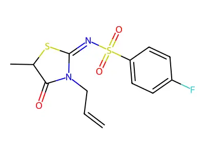 4-fluoro-N-(5-methyl-4-oxo-3-prop-2-enyl-1,3-thiazolidin-2-ylidene)benzenesulfonamide structure