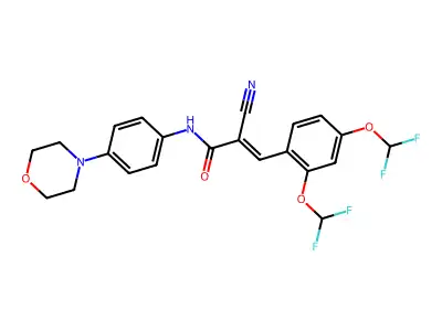 (E)-3-[2,4-bis(difluoromethoxy)phenyl]-2-cyano-N-(4-morpholin-4-ylphenyl)prop-2-enamide structure