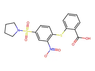 2-((2-Nitro-4-(pyrrolidine-1-sulfonyl)phenyl)sulfanyl)benzoic acid structure