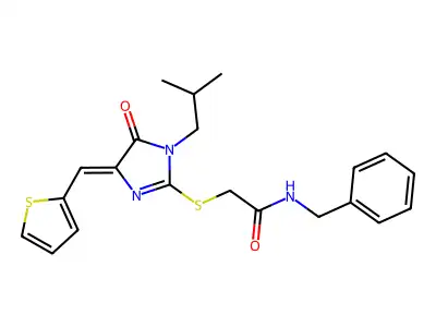 2-[[4,5-Dihydro-1-(2-methylpropyl)-5-oxo-4-(2-thienylmethylene)-1H-imidazol-2-yl]thio]-N-(phenylmethyl)acetamide structure