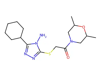 2-[(4-amino-5-cyclohexyl-1,2,4-triazol-3-yl)sulfanyl]-1-(2,6-dimethylmorpholin-4-yl)ethanone structure