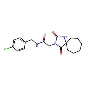 N-[(4-chlorophenyl)methyl]-2-(2,4-dioxo-1,3-diazaspiro[4.6]undecan-3-yl)acetamide structure