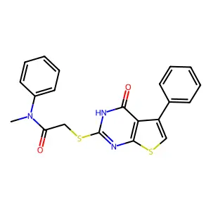 N-methyl-2-[(4-oxo-5-phenyl-3H-thieno[2,3-d]pyrimidin-2-yl)sulfanyl]-N-phenylacetamide structure