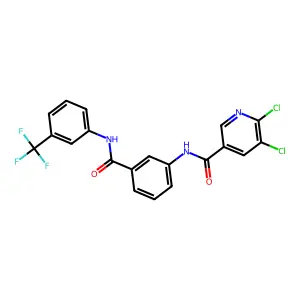 5,6-dichloro-N-[3-[[3-(trifluoromethyl)phenyl]carbamoyl]phenyl]pyridine-3-carboxamide structure