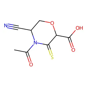N-acetyl-3-carboxy-5-cyanotetrahydro-1,4-2H-thiazine structure