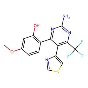 2-(2-Amino-5-(thiazol-4-yl)-6-(trifluoromethyl)pyrimidin-4-yl)-5-methoxyphenol structure