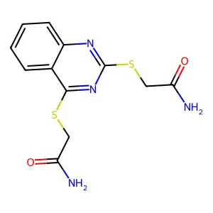 2-[2-(2-Amino-2-oxoethyl)sulfanylquinazolin-4-yl]sulfanylacetamide structure