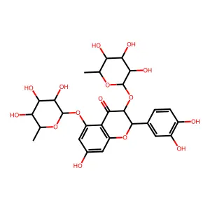 4H-1-Benzopyran-4-one, 3,5-bis((6-deoxy-alpha-L-mannopyranosyl)oxy)-2-(3,4-dihydroxyphenyl)-2,3-dihydro-7-hydroxy-, (2R-trans)- structure