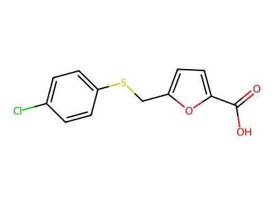 5-(((4-Chlorophenyl)thio)methyl)furan-2-carboxylic acid structure