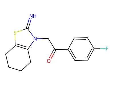 1-(4-fluorophenyl)-2-[2-imino-4,5,6,7-tetrahydro-1,3-benzothiazol-3(2H)-yl]-1-ethanone structure