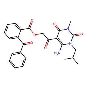 [2-[4-amino-1-methyl-3-(2-methylpropyl)-2,6-dioxopyrimidin-5-yl]-2-oxoethyl] 2-benzoylbenzoate structure