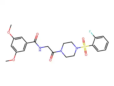 N-[2-[4-(2-fluorophenyl)sulfonylpiperazin-1-yl]-2-oxoethyl]-3,5-dimethoxybenzamide structure
