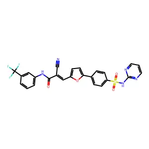 (E)-2-cyano-3-[5-[4-(pyrimidin-2-ylsulfamoyl)phenyl]furan-2-yl]-N-[3-(trifluoromethyl)phenyl]prop-2-enamide structure